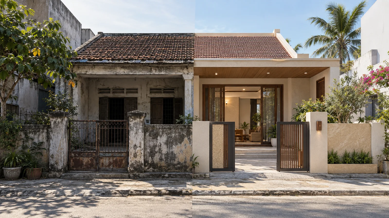 Phối cảnh trước và sau cải tạo nhà cấp 4 cũ