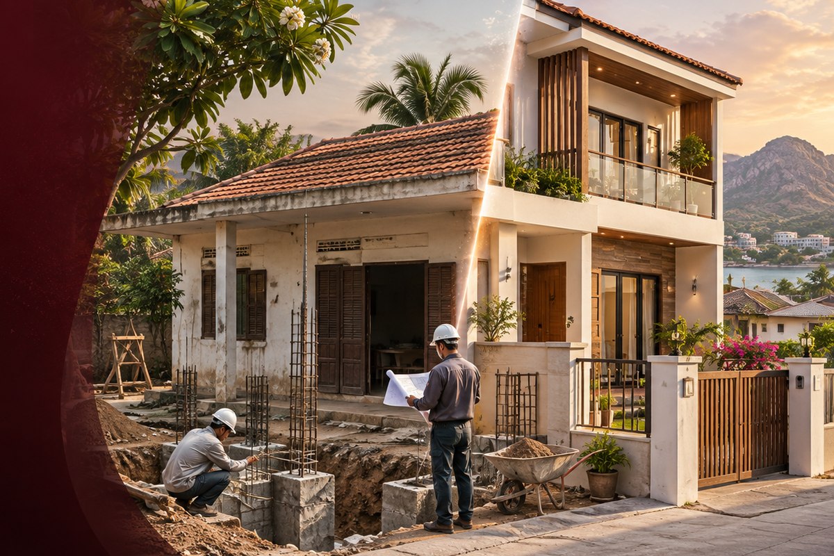 Nhà cấp 4 đang được nâng lên hai tầng