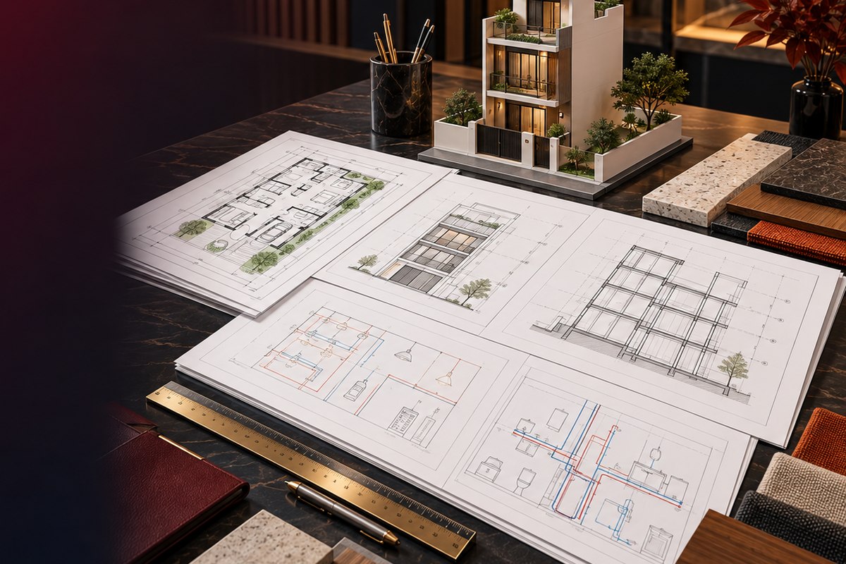 Bộ hồ sơ thiết kế nhà ở gồm kiến trúc, kết cấu và điện nước